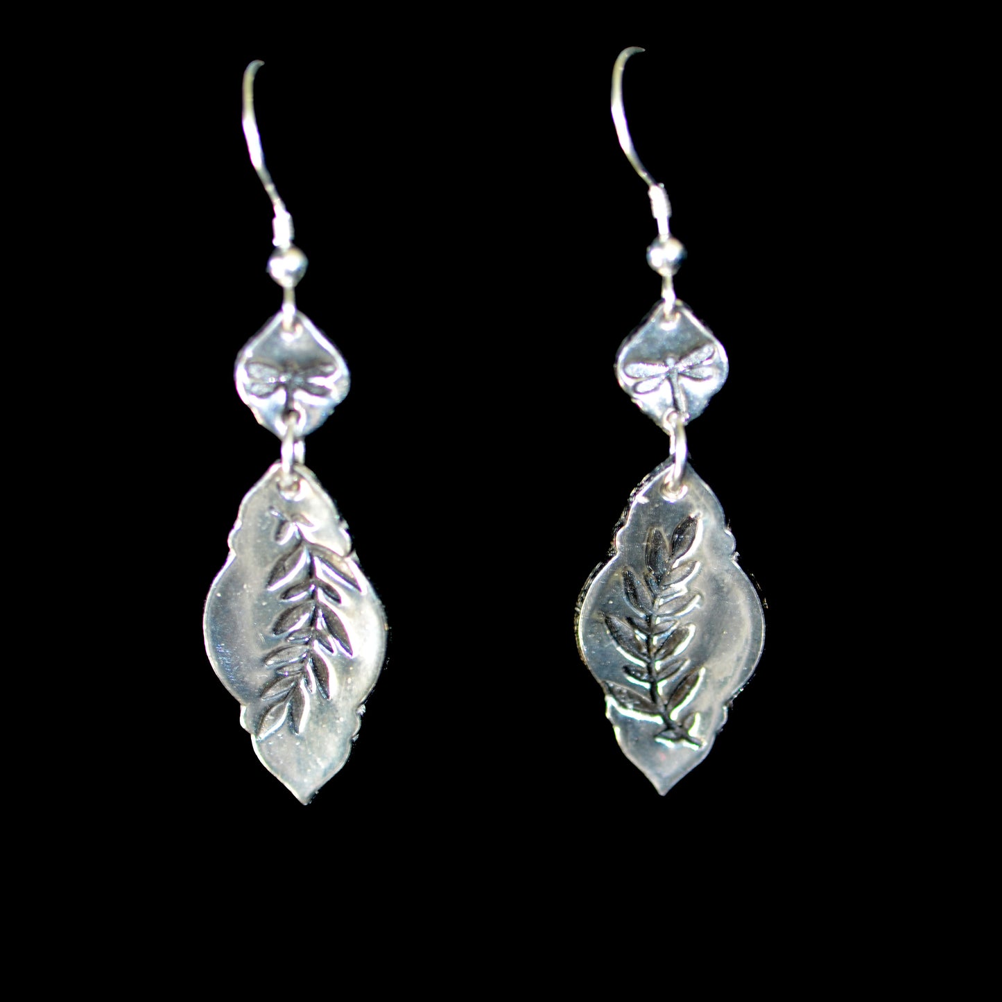 Dragonfly and Leaf Fine Silver Earrings