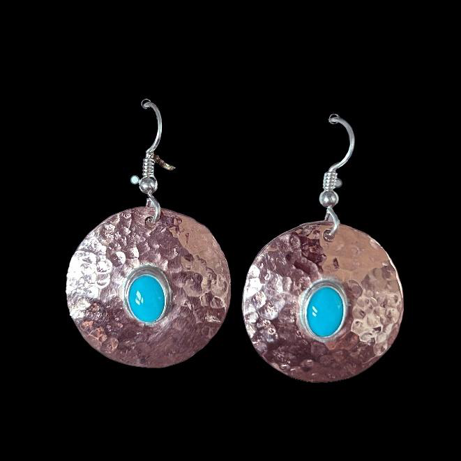 Sleeping beauty turquoise in hammered copper earrings