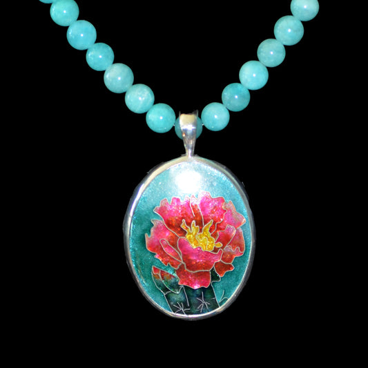 Amazonite and Cholla Flower Pendant