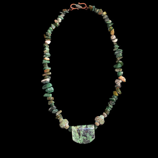 Variscite and Patina Copper Beads Necklace