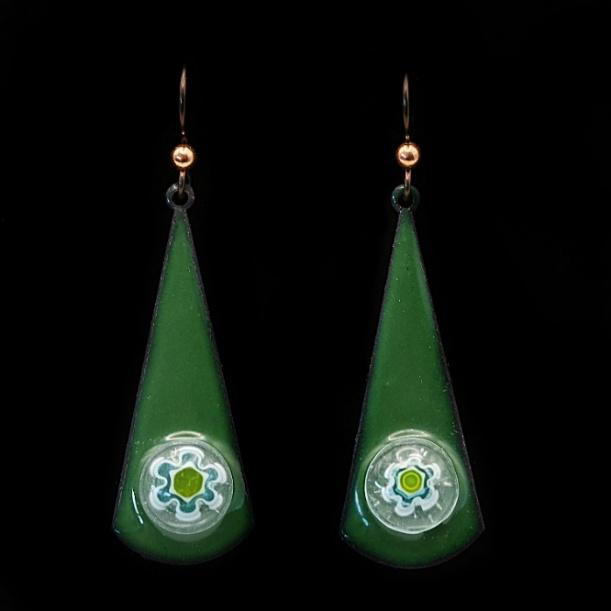 Bright green millefiori earrings