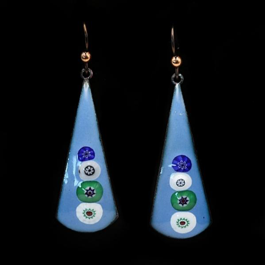 Blue and green millefiori earrings