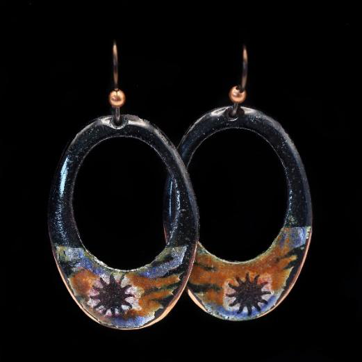 Abstract Sonoran enameled foil sun earrings
