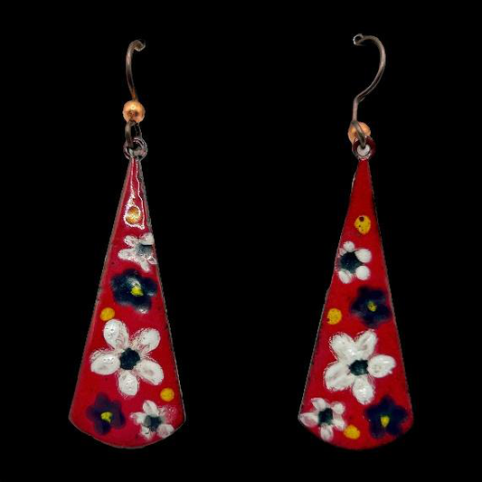 Bright red hand-painted daisy earrings