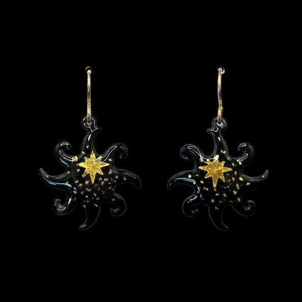 24K gold foil star enameled earrings