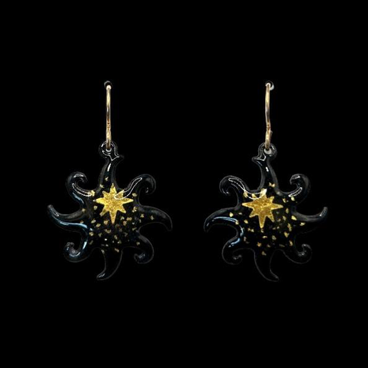 24K gold foil star enameled earrings