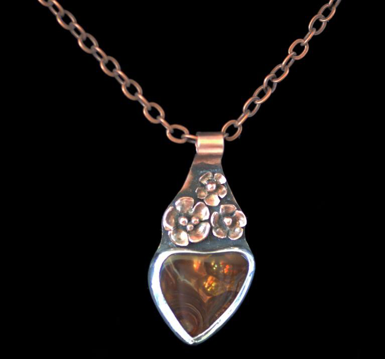 Fire Agate Flowered Heart