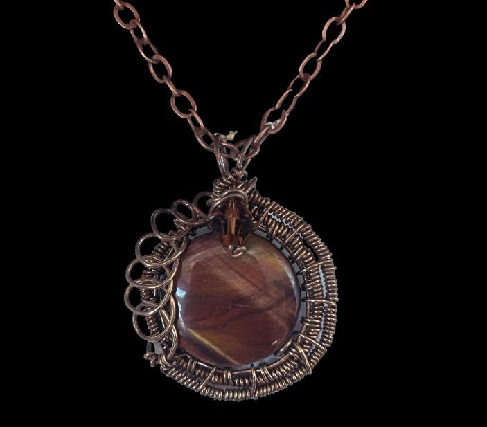 Red Tiger Eye Wire Woven Pendant - Red Tiger Eye