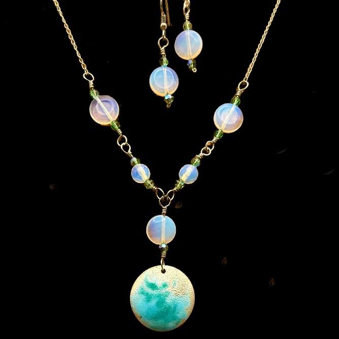 Opalescent Enamel and Moonstone Necklace