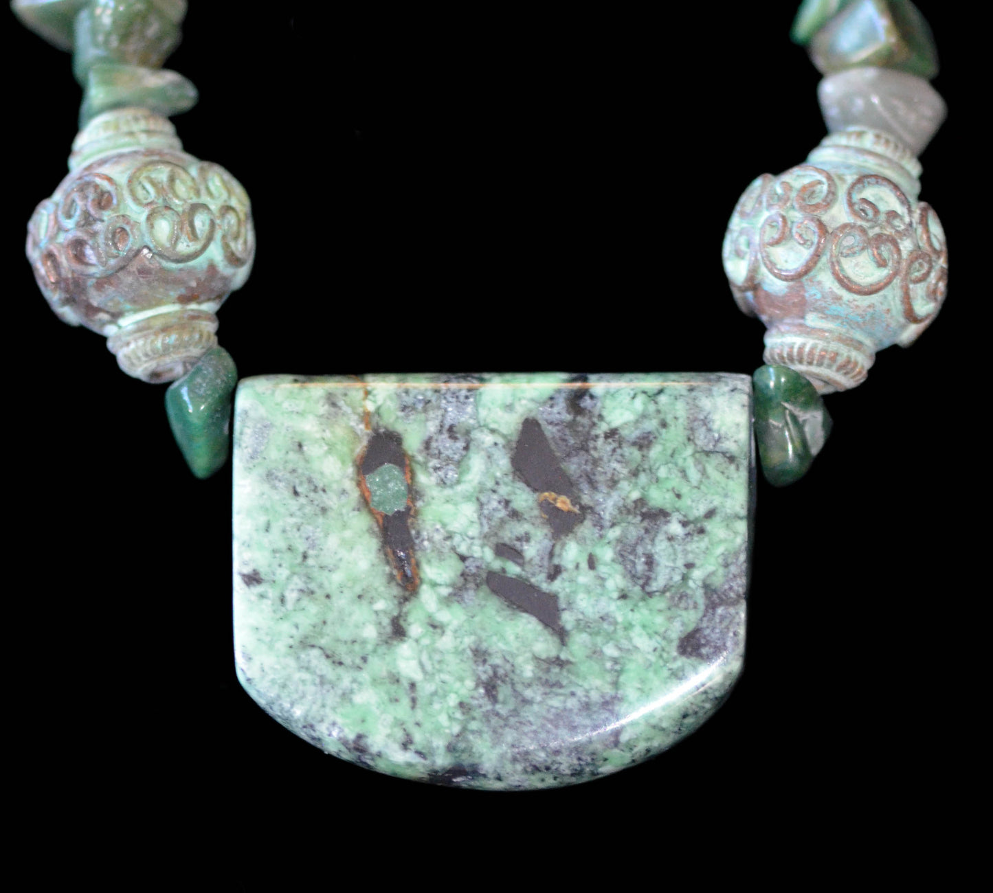 Variscite and Patina Copper Beads Necklace